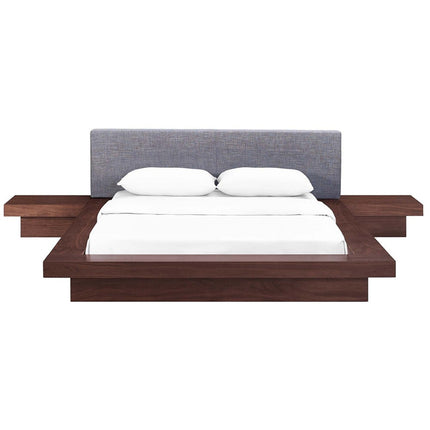 Modway MOD-5492-WAL-GRY-SET Freja 3 Piece Fabric Queen Bedroom Set Walnut Gray Modway