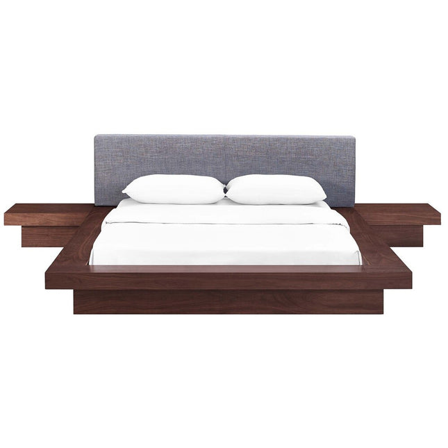 Modway MOD-5492-WAL-GRY-SET Freja 3 Piece Fabric Queen Bedroom Set Walnut Gray Modway