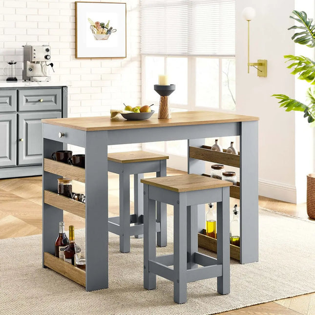 Modway EEI-6730-OAK-GRY Galley 3-Piece Kitchen Island and Stool Set Oak Gray Modway