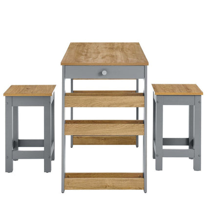 Modway EEI-6730-OAK-GRY Galley 3-Piece Kitchen Island and Stool Set Oak Gray Modway