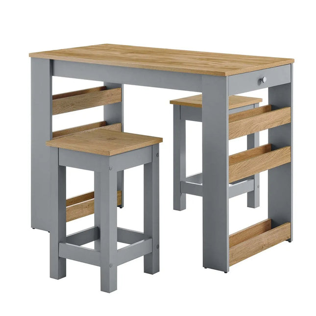 Modway EEI-6730-OAK-GRY Galley 3-Piece Kitchen Island and Stool Set Oak Gray Modway