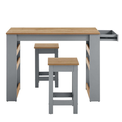 Modway EEI-6730-OAK-GRY Galley 3-Piece Kitchen Island and Stool Set Oak Gray Modway