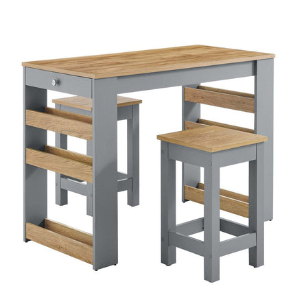 Modway EEI-6730-OAK-GRY Galley 3-Piece Kitchen Island and Stool Set Oak Gray Modway