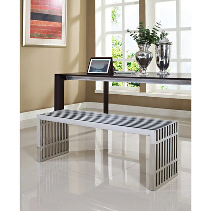 Modway EEI-570-SLV Gridiron Large Stainless Steel Bench Silver Modway