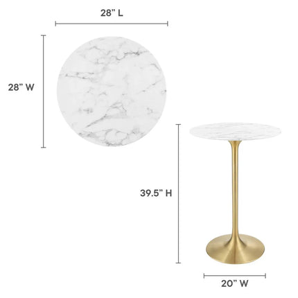 Modway EEI-3264-GLD-WHI Lippa 28" Round Faux Marble Bar Table Gold White Modway