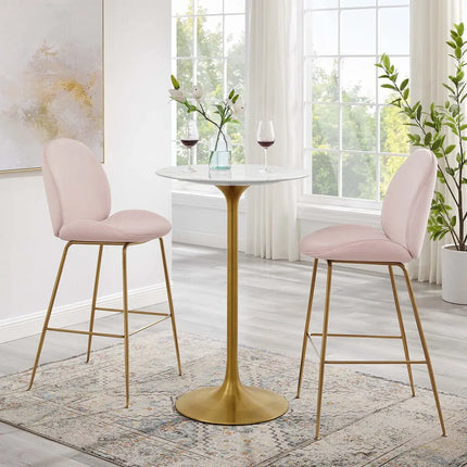 Modway EEI-3264-GLD-WHI Lippa 28" Round Faux Marble Bar Table Gold White Modway