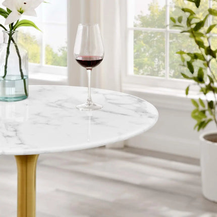 Modway EEI-3264-GLD-WHI Lippa 28" Round Faux Marble Bar Table Gold White Modway