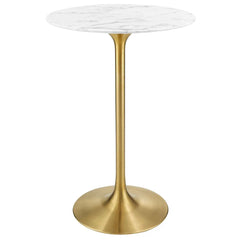 Modway EEI-3264-GLD-WHI Lippa 28" Round Faux Marble Bar Table Gold White Modway