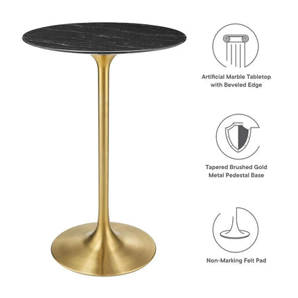 Modway EEI-5533-GLD-BLK Lippa 28" Round Faux Marble Bar Table Gold Black Modway