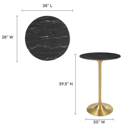 Modway EEI-5533-GLD-BLK Lippa 28" Round Faux Marble Bar Table Gold Black Modway