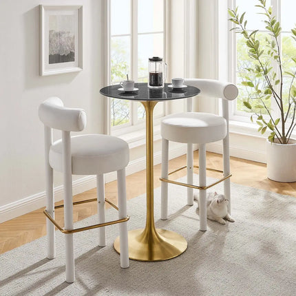 Modway EEI-5533-GLD-BLK Lippa 28" Round Faux Marble Bar Table Gold Black Modway