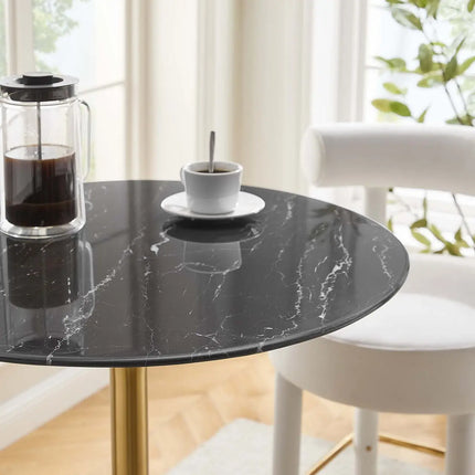 Modway EEI-5533-GLD-BLK Lippa 28" Round Faux Marble Bar Table Gold Black Modway