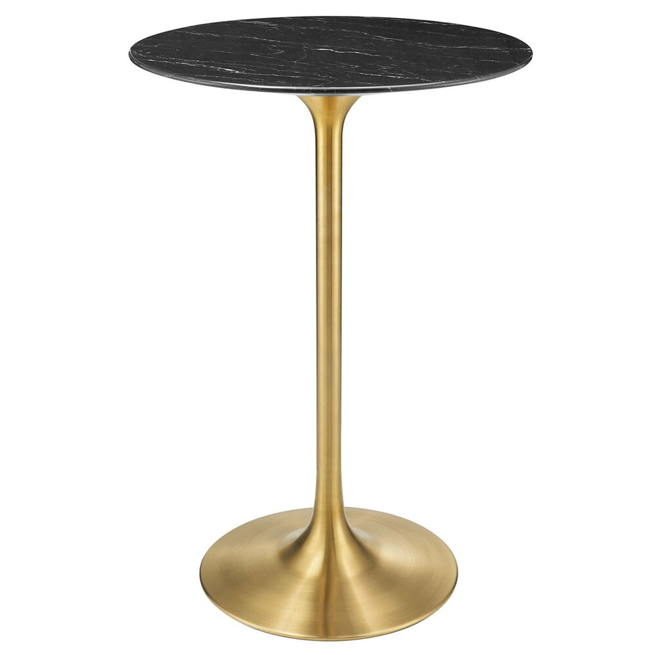 Modway EEI-5533-GLD-BLK Lippa 28" Round Faux Marble Bar Table Gold Black