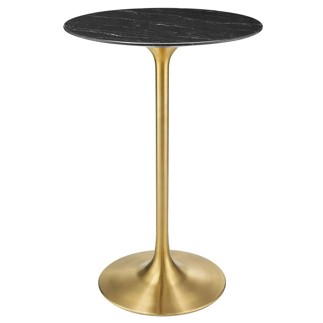 Modway EEI-5533-GLD-BLK Lippa 28" Round Faux Marble Bar Table Gold Black Modway