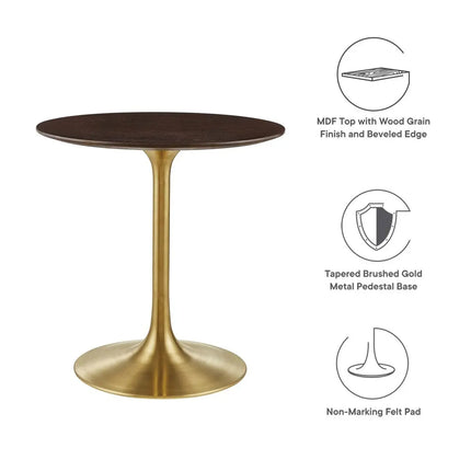 Modway EEI-5212-GLD-CHE Lippa 28" Round Wood Dining Table Gold Cherry Walnut Modway