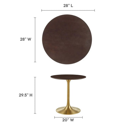 Modway EEI-5212-GLD-CHE Lippa 28" Round Wood Dining Table Gold Cherry Walnut Modway