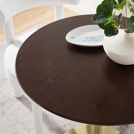 Modway EEI-5212-GLD-CHE Lippa 28" Round Wood Dining Table Gold Cherry Walnut Modway