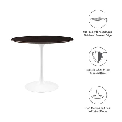 Modway EEI-5157-WHI-CHE Lippa 36" Round Wood Dining Table White Cherry Walnut Modway