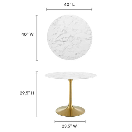 Modway EEI-3231-GLD-WHI Lippa 40" Round Faux Marble Dining Table Gold White Modway