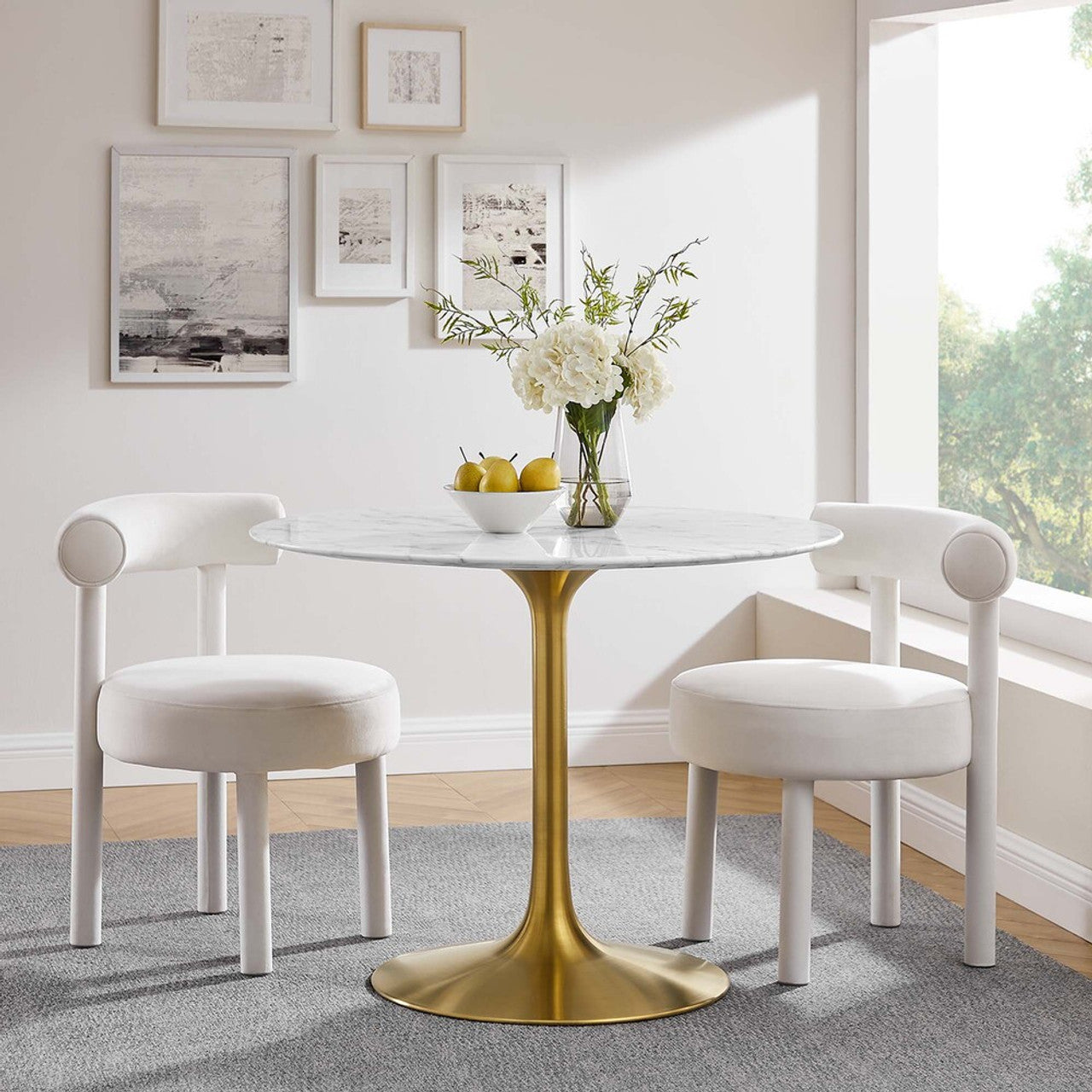 Modway EEI-3231-GLD-WHI Lippa 40" Round Faux Marble Dining Table Gold White