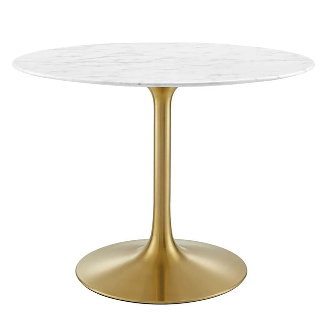 Modway EEI-3231-GLD-WHI Lippa 40" Round Faux Marble Dining Table Gold White Modway