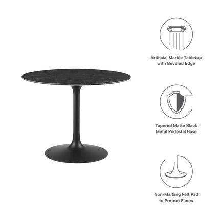 Modway EEI-4876-BLK-BLK Lippa 40" Round Faux Marble Dining Table Black Black Modway