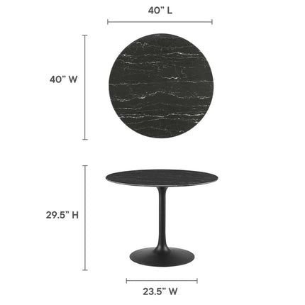 Modway EEI-4876-BLK-BLK Lippa 40" Round Faux Marble Dining Table Black Black Modway