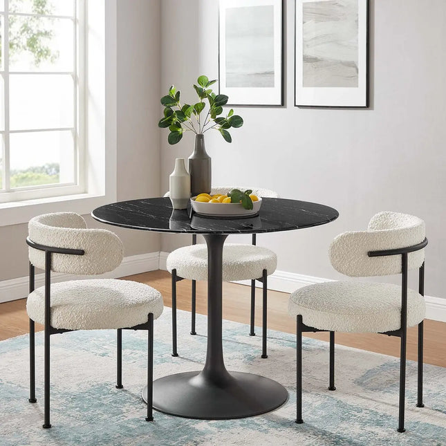 Modway EEI-4876-BLK-BLK Lippa 40" Round Faux Marble Dining Table Black Black Modway