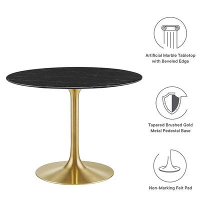 Modway EEI-5238-GLD-BLK Lippa 40" Round Faux Marble Dining Table Gold Black Modway