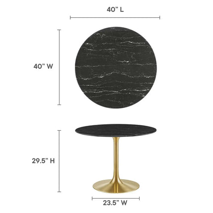 Modway EEI-5238-GLD-BLK Lippa 40" Round Faux Marble Dining Table Gold Black Modway