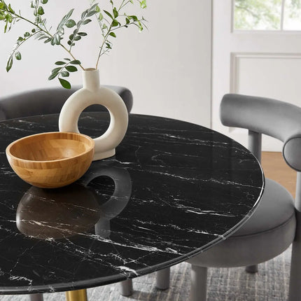 Modway EEI-5238-GLD-BLK Lippa 40" Round Faux Marble Dining Table Gold Black Modway