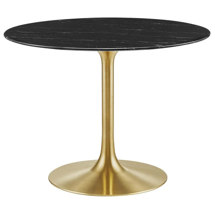 Modway EEI-5238-GLD-BLK Lippa 40" Round Faux Marble Dining Table Gold Black Modway