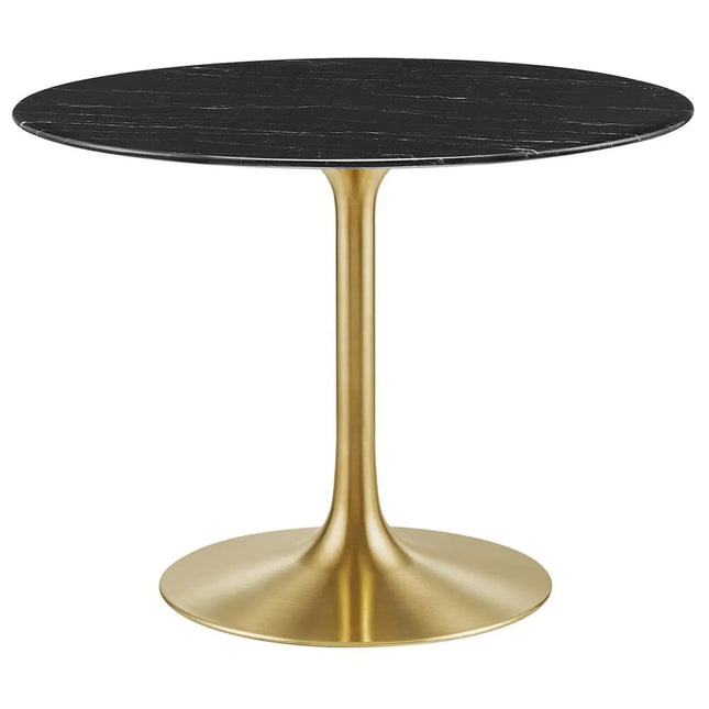 Modway EEI-5238-GLD-BLK Lippa 40" Round Faux Marble Dining Table Gold Black Modway