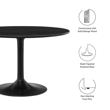 Modway EEI-7051 Lippa 48" Round Solid Wood Dining Table in Black Modway