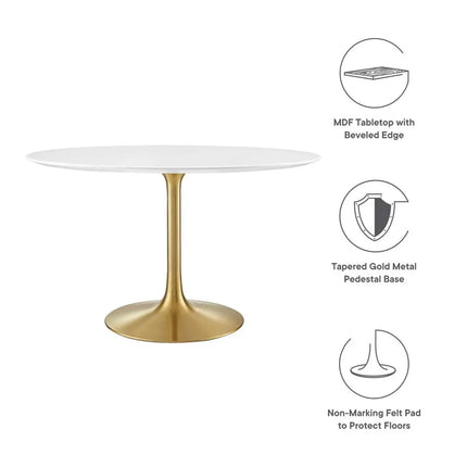 Modway EEI-3227-GLD-WHI Lippa 48" Round Wood Dining Table Gold White Modway