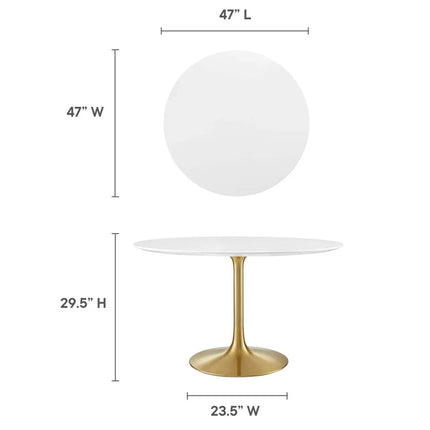 Modway EEI-3227-GLD-WHI Lippa 48" Round Wood Dining Table Gold White Modway