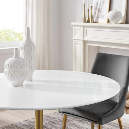 Modway EEI-3227-GLD-WHI Lippa 48" Round Wood Dining Table Gold White Modway
