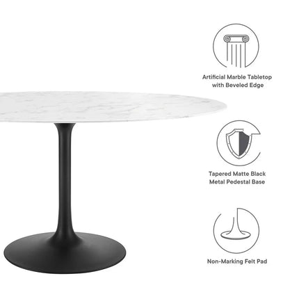 Modway EEI-3531-BLK-WHI Lippa 60" Oval Faux Marble Dining Table Black White Modway