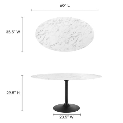 Modway EEI-3531-BLK-WHI Lippa 60" Oval Faux Marble Dining Table Black White Modway