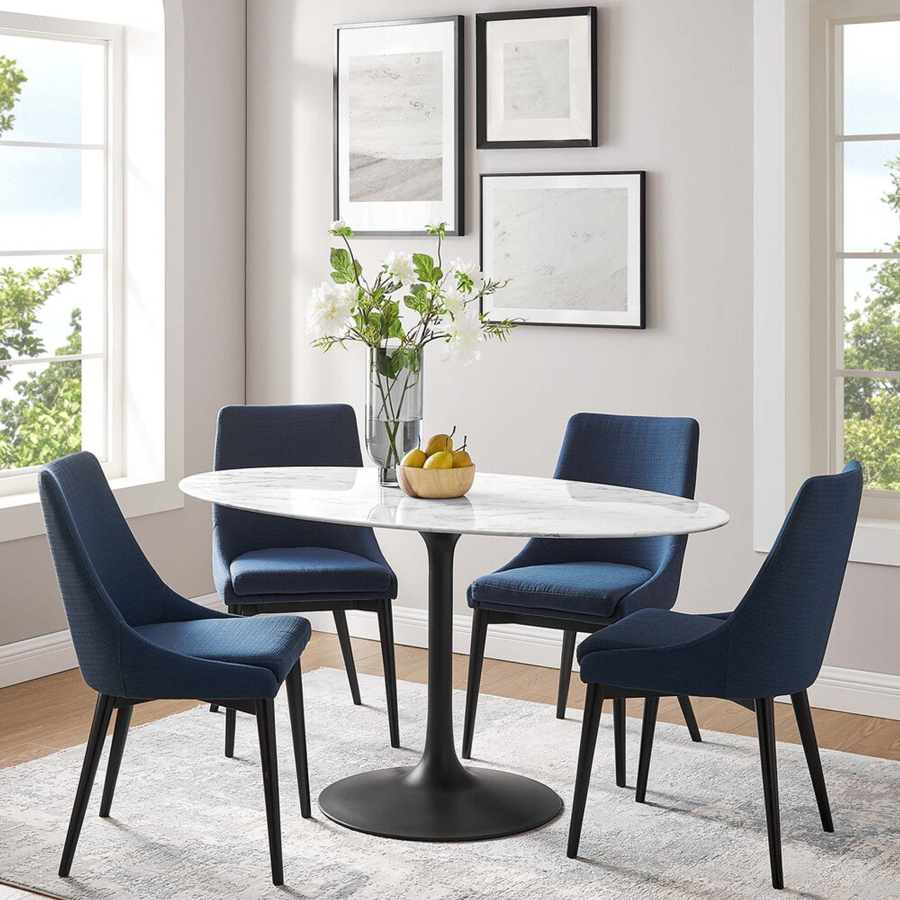 Modway EEI-3531-BLK-WHI Lippa 60" Oval Faux Marble Dining Table Black White