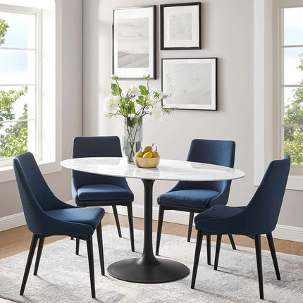 Modway EEI-3531-BLK-WHI Lippa 60" Oval Faux Marble Dining Table Black White Modway