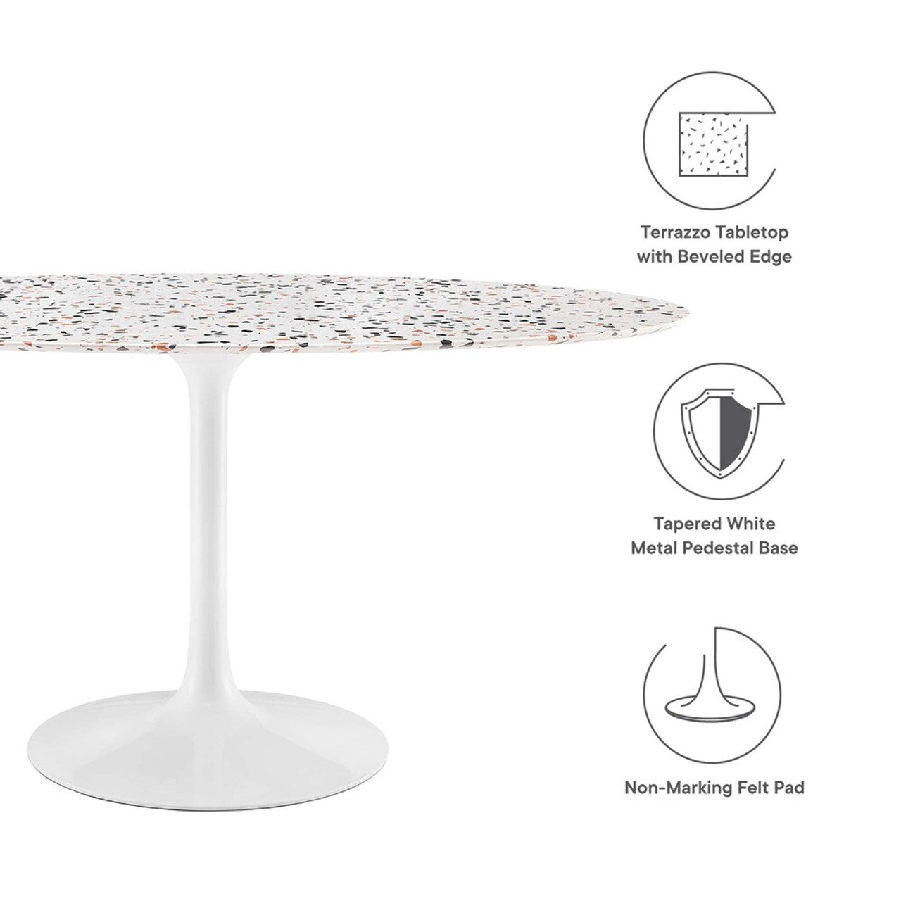 Modway EEI-5734-WHI-WHI Lippa 60" Oval Terrazzo Dining Table White White