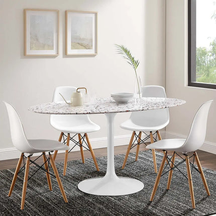 Modway EEI-5734-WHI-WHI Lippa 60" Oval Terrazzo Dining Table White White Modway