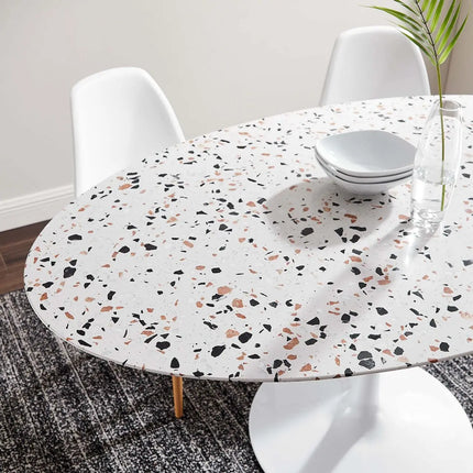 Modway EEI-5734-WHI-WHI Lippa 60" Oval Terrazzo Dining Table White White Modway