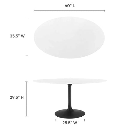 Modway EEI-3539-BLK-WHI Lippa 60" Oval Wood Dining Table Black White Modway
