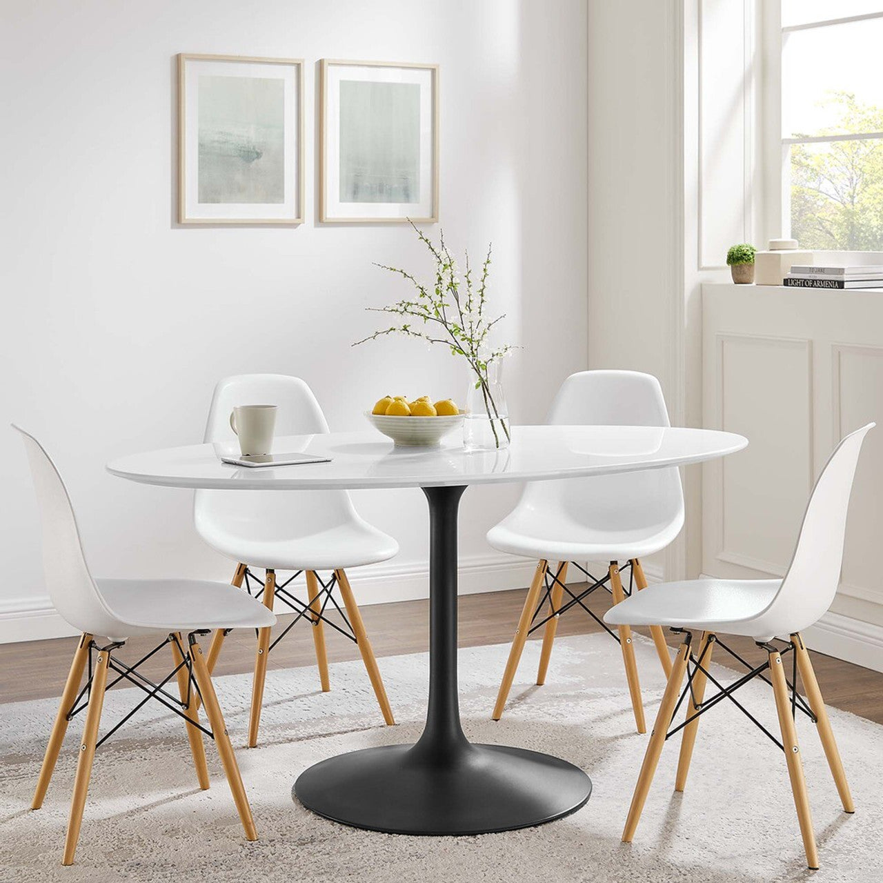 Modway EEI-3539-BLK-WHI Lippa 60" Oval Wood Dining Table Black White