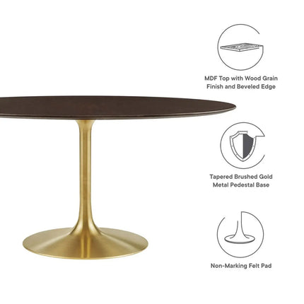 Modway EEI-5524-GLD-CHE Lippa 60" Oval Wood Dining Table Gold Cherry Walnut Modway