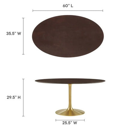 Modway EEI-5524-GLD-CHE Lippa 60" Oval Wood Dining Table Gold Cherry Walnut Modway