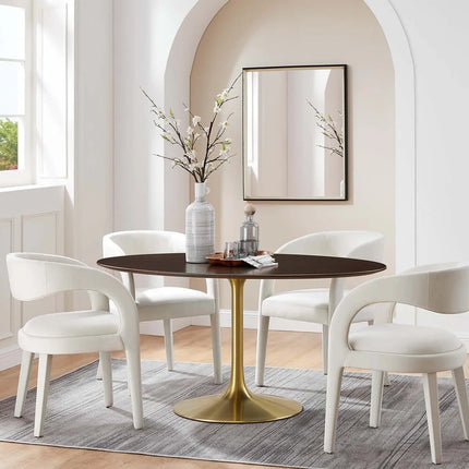 Modway EEI-5524-GLD-CHE Lippa 60" Oval Wood Dining Table Gold Cherry Walnut Modway