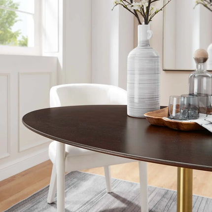 Modway EEI-5524-GLD-CHE Lippa 60" Oval Wood Dining Table Gold Cherry Walnut Modway